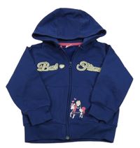 Tmavomodrá prepínaci mikina s nápisom a princeznou a jednorožcom a kapucňou Kiki&Koko