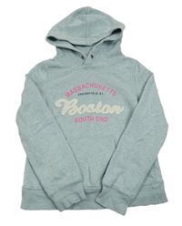 Mentolová melírovaná mikina s nápismi a vreckom a kapucňou H&M