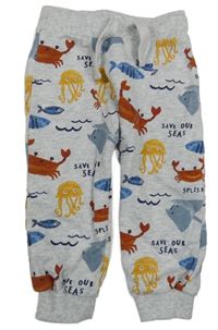 Světlešedé melírované tepláky s mořskými živočichy F&F