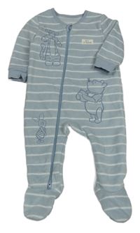 Světlemodrošedo-biely pruhovaný fleecový overal s Pú s kamarády George