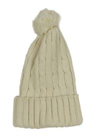 Smotanová rebrovaná vzorovaná pletená čapica s brmbolcom
