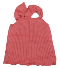 Jahodový žebrovaný úpletový crop top s volánky H&M