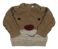 Hnedo-sivý melírovaný sveter so sobom a vzorovanymi rukávy Blu Kids