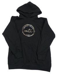 Čierna dlhá mikina so znakom s nápismi a kapucňou FRUIT of the LOOM