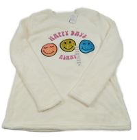 Nové - smotanová plyšová mikina so smajlíkmi a nápismi St. Bernard