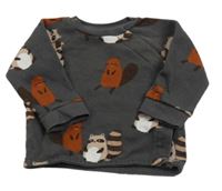 Tmavošedohnědá propínací mikina s mývaly a bobříky H&M