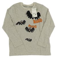 Nové - svetlošedá -čierne pruhované/vzorované melírované tričko s dinosaurami C&A