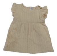 Světlepudrová rebrovaná vzorovaná šatová tunika s volánikmi Topomini