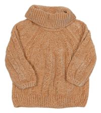 Světleoranžový melírovaný vzorovaný žinylkový svetrový rolák C&A