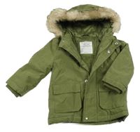 Khaki šusťáková přechodová bunda s kapucí s kožešinou PRIMARK