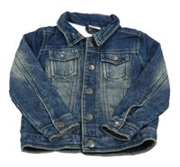 Tmavomodrá šisovaná tepláková riflová bunda s límečkem Papagino