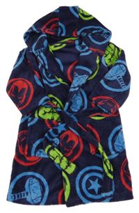 Tmavomodrý plyšový župan se znaky Avengers a kapucí George