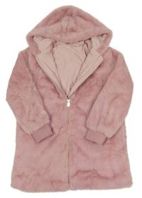 Růžový kožešinový podšitý kabát s kapucí St. Bernard