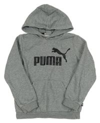 Šedá melírovaná mikina s logem a kapsou a kapucí PUMA