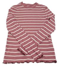 Starorůžovo-biely pruhovaný melírovaný rebrovaný rolák Y.F.K.