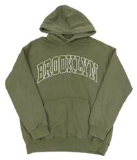 Khaki mikina s nápisom a vreckom a kapucňou H&M