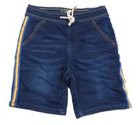 Tmavomodré teplákové riflové kraťasy s pruhy COMFORT