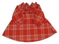 Červeno-béžovo-bielo-čierne kockované vzorované úpletové šaty s volánikmi so cute