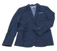 Tmavomodré melírované lněné sako H&M