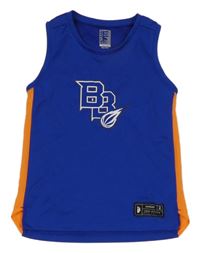 Safírovo-oranžové funkční basketbalové tílko s písmenky a míčem Decathlon