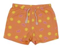 Oranžové kraťasy so sluníčky a srdiečkami lupilu