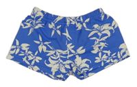 Modré nohavičkové plavkové nohavičky s bielými kvietkami