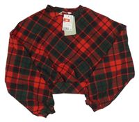 Nové - červeno-tmavosmaragdovo-čierna károvaná crop mikina H&M