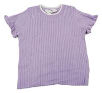 Levandulové žebrované pletené tričko s volánky H&M