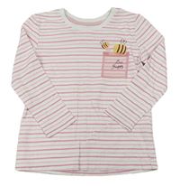 Bielo-ružové pruhované tričko so včeličkami Impidimpi
