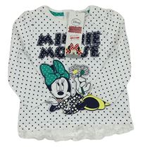 Biele bodkované tričko s Minnie a nápismi Disney