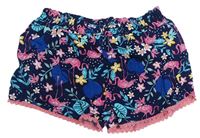 Tmavomodré kvetované ľahké kraťasy s plameňáky Primark