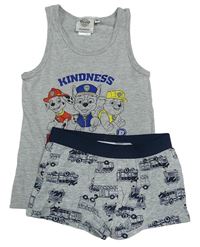 2set - Šedý melírovaný nátělník s Paw Patrol + boxerky s hasiči