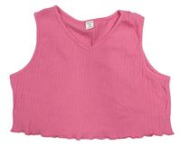 Tmavoružový rebrovaný crop top Shein