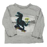 Sivé melírované tričko s dinosaurem na skatu C&A