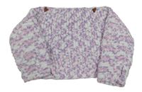 Bielo-lila-ružový vzorovaný crop sveter