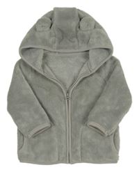 Šedá chlupatá propínací mikina s kapucí s oušky