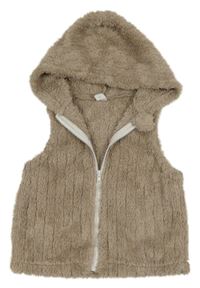 Hnedá pruhovaná chlpatá prepínaci vesta s kapucňou zn. Shein