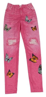 Tmavorůžové legíny riflového vzhledu s motýly