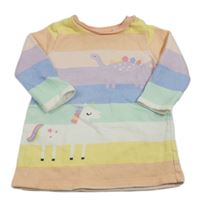 Farebné pruhované teplákové šaty s dinosaurom a jednorožcom F&F