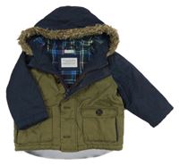 Khaki-tmavomodrá šusťáková zimní bunda s kapucí John Lewis