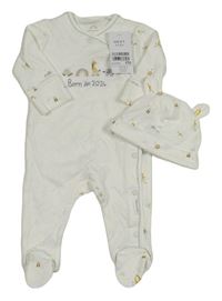 Nové - 2set - Biely overal so zvířaty + bavlnená čapica Next