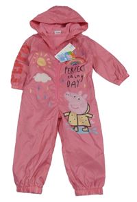 Nové - Růžová šusťáková jarní kombinéza s Peppou a kapucí