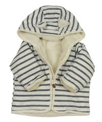 Bílo-tmavomodrá pruhovaná zateplená propínací mikina s kapucí H&M