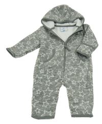 Šedá melírovaná fleecová kombinéza s hvězdami a kapucí Topomini