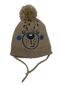 Hnědá pletená čepice s čumákem a bambulí Orsolino