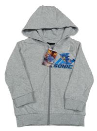 Nové - Šedá melírovaná propínací mikina se Sonicem a kapucí