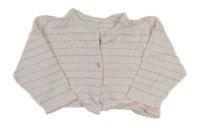 Bielo-ružový pruhovaný prepínaci sveter s perforovaným vzorom