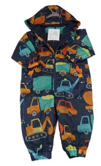 Tmavomodrá šusťáková lehce zateplená kombinéza se stavebními stroji a kapucí Nutmeg