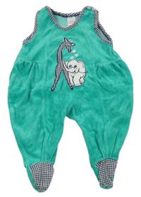 Zelené sametové dupačky s žirafou a slonem