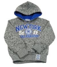 Šedá melírovaná pletená mikina s nápisem a kapucí